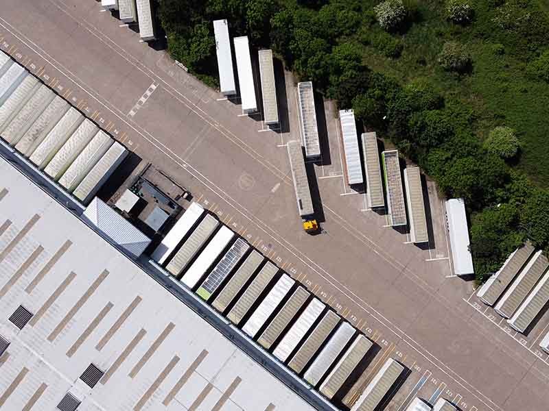 Overhead aerial view of Freight Distribution Warehouse