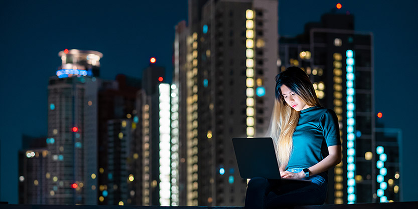 Woman working on a laptop