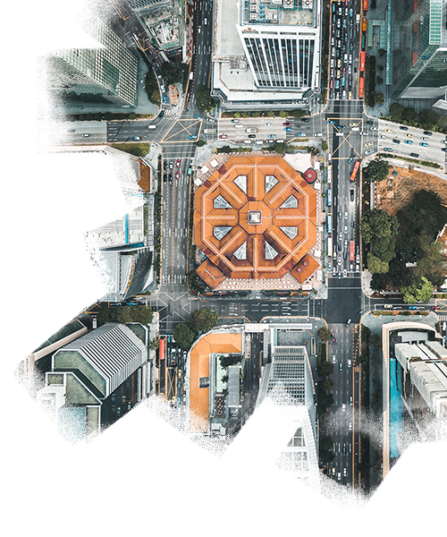 Aerial top down view of Lau Pa Sat Singapore