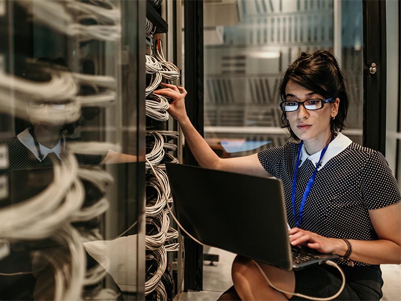 Women working in a server room