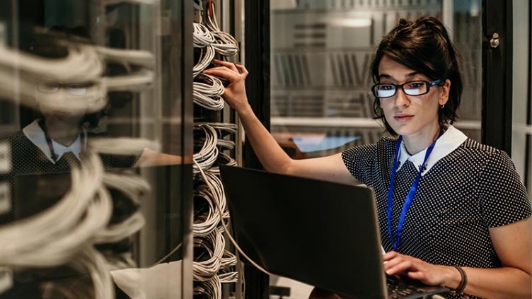 Women working in a server room