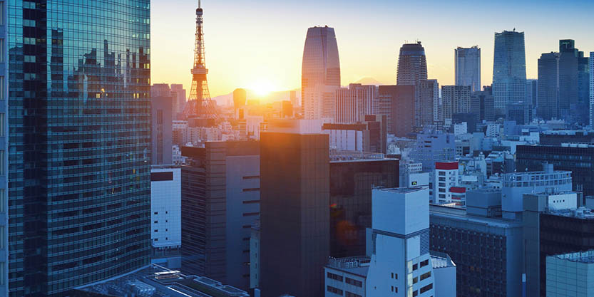 Aerial view of a city during a sun rise