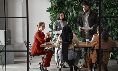 Employees discussing the strategies.