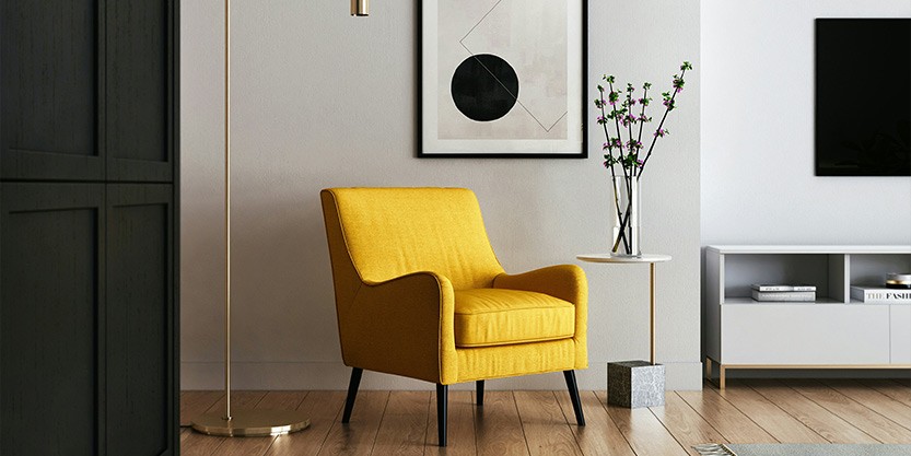 Living room with a yellow armchair