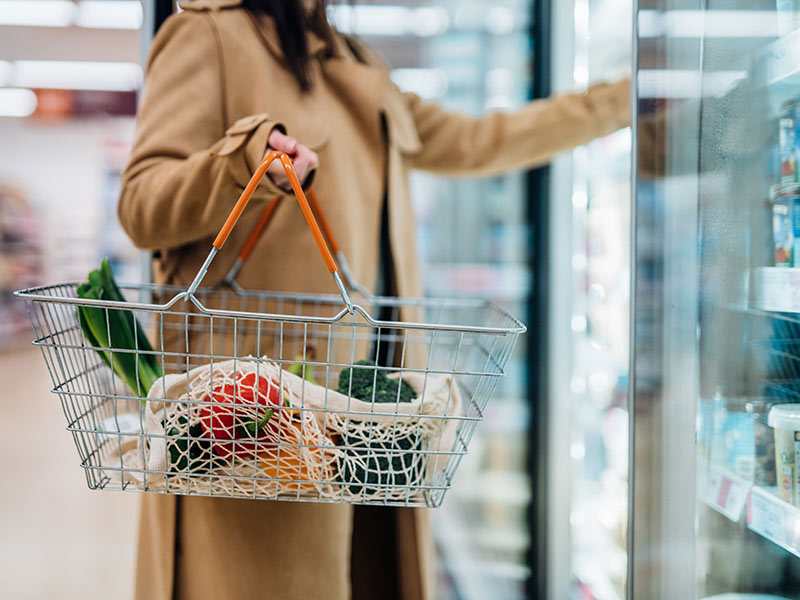 Women purchasing at a supermarket