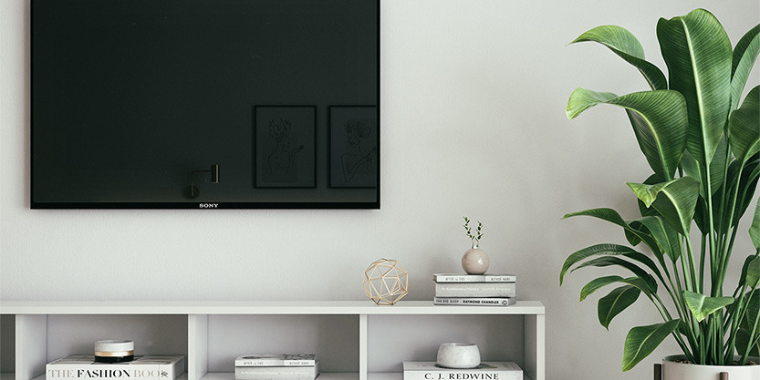 Housing interior with TV on wall